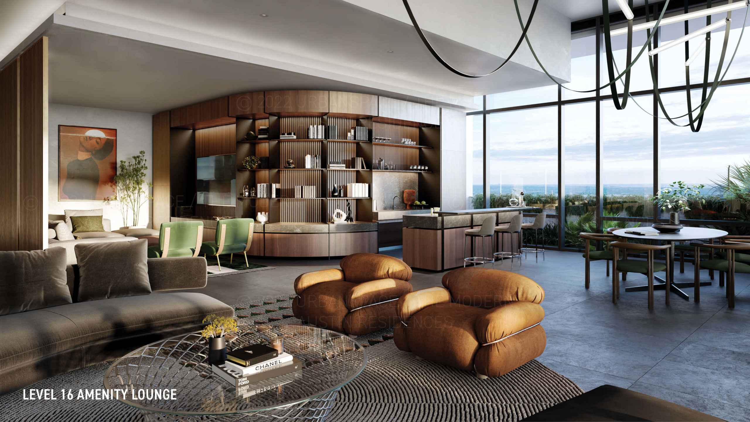 The Modern Austin Residences - 16th Floor Amenity Lounge rendering