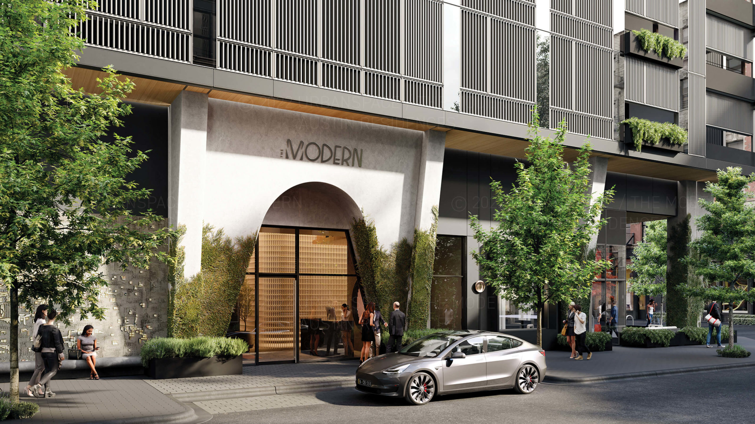 The Modern Austin Residences - Davis St pedestrian experience rendering