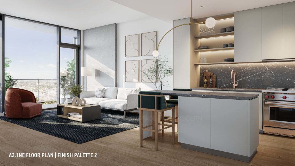 The Modern Austin Residences - A3.1NE Floor Plan rendering