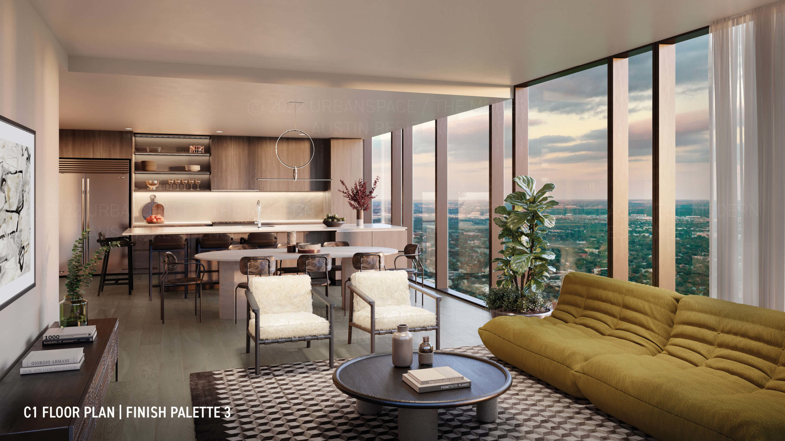 The Modern Austin Residences - C1 Floor Plan kitchen rendering