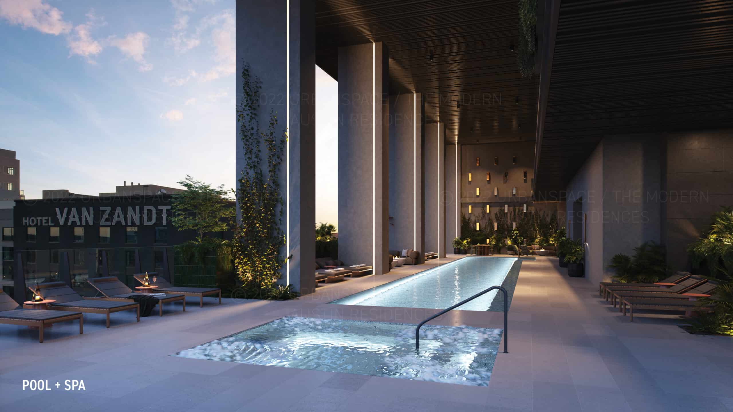 The Modern Austin Residences - Pool & Spa Amenity rendering