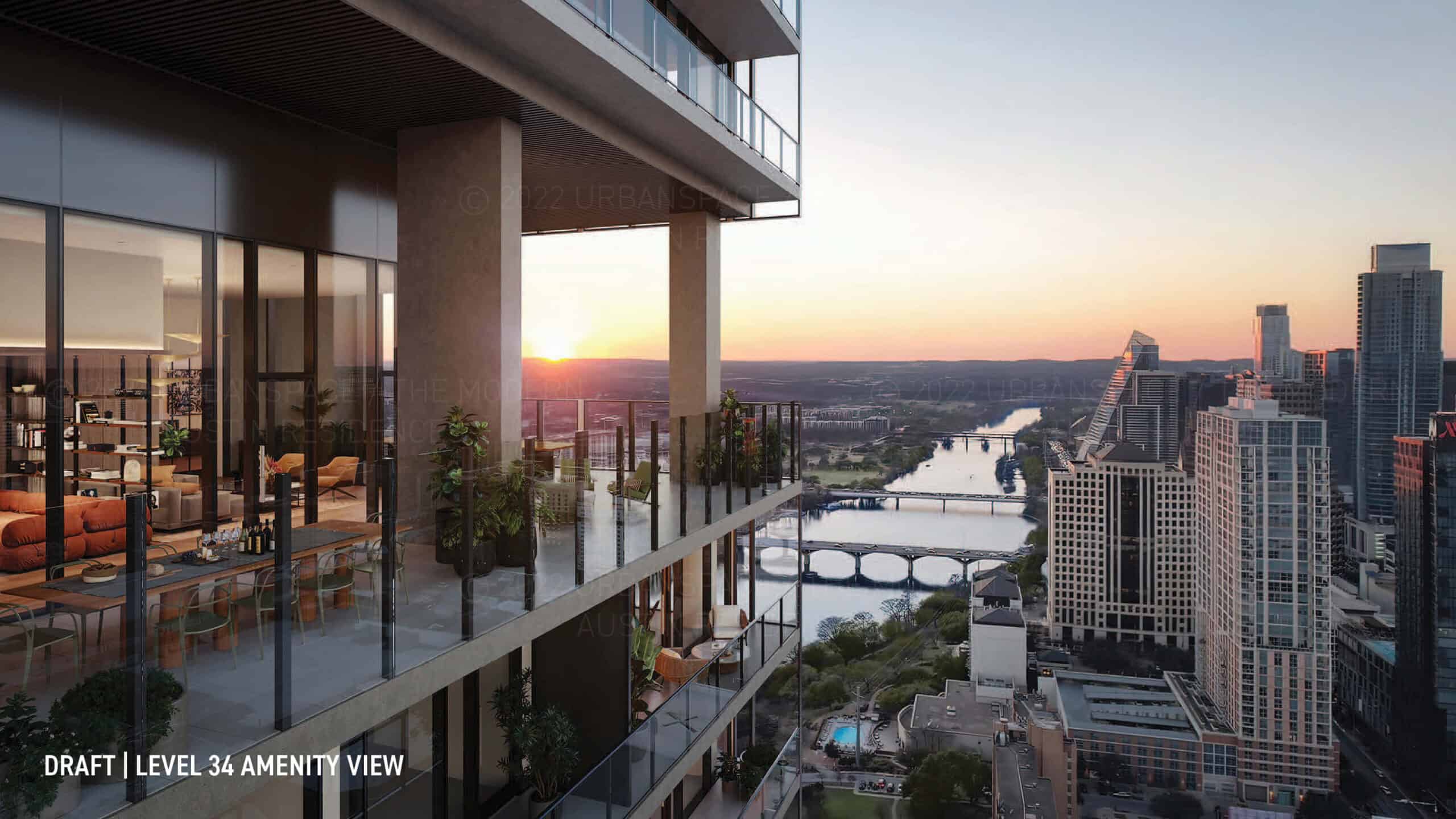The Modern Austin Residences - Level 34 Amenity View draft rendering
