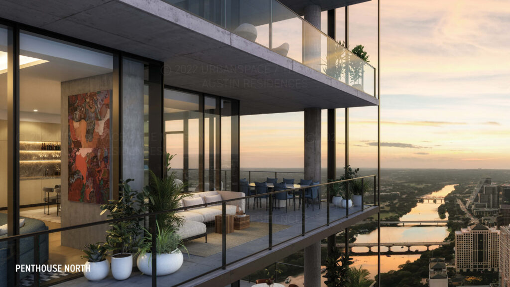 The Modern Austin Residences - Penthouse North exterior aerial rendering