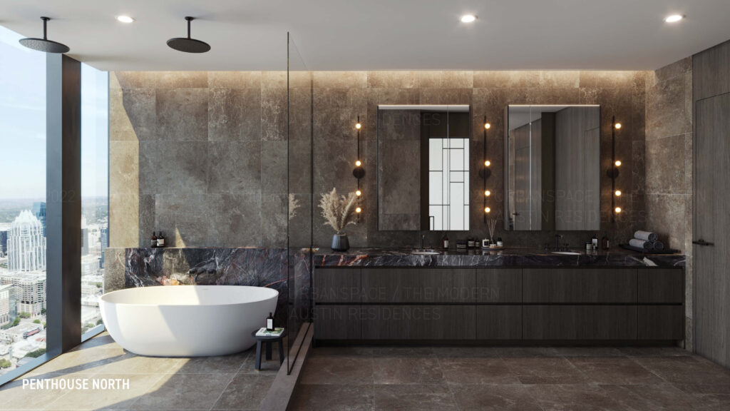 The Modern Austin Residences - Penthouse North bathroom rendering