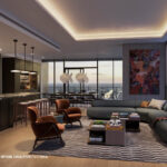 Modern Austin Residences Penthouse North floor plan - living room in Victoria finish