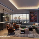 Modern Austin Residences Penthouse North floor plan - living room in Olympia finish