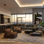 Modern Austin Residences Penthouse North floor plan - living room in Taj Mahal finish