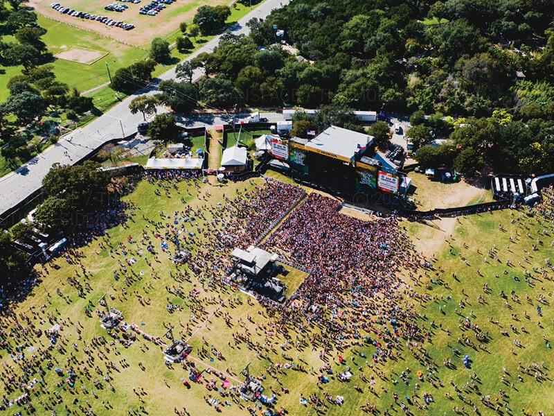 Aerial view of Austin City Limits music festival in Zilker Park