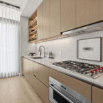 Modern condo living room kitchen cooktop