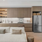 Modern condo efficient living room and kitchen