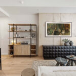 Modern condo living room with wall hung TV