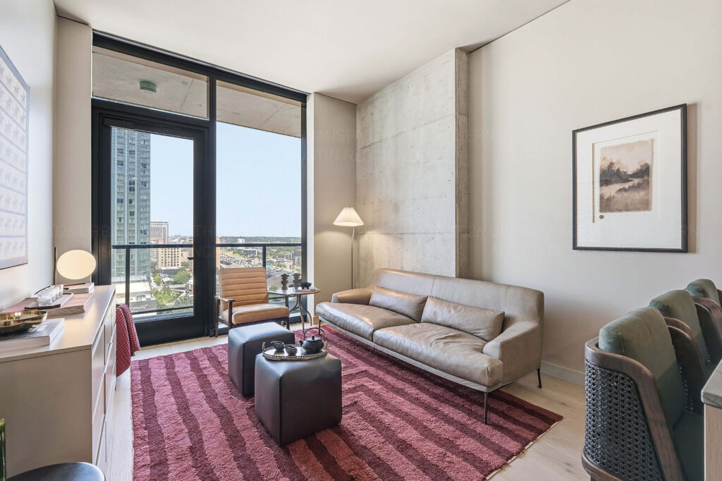 Modern condo living room furniture and balcony