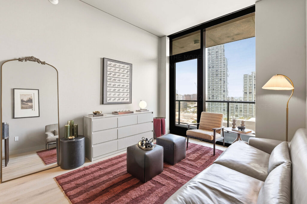 Modern condo living room furniture and balcony