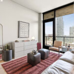 Modern condo living room furniture and balcony