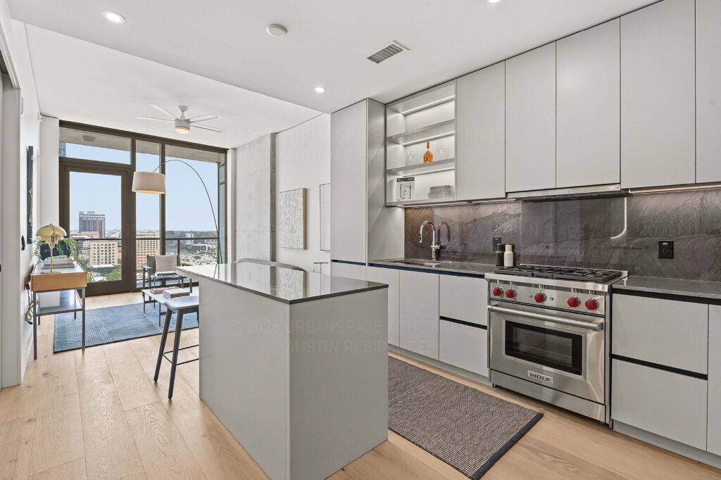 Modern condo kitchen and island