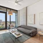Modern condo living room with balcony