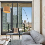 Modern condo living room with balcony