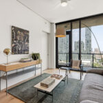 Modern condo living room with balcony