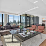 Living room in high rise modern condo at The Modern Austin Residences