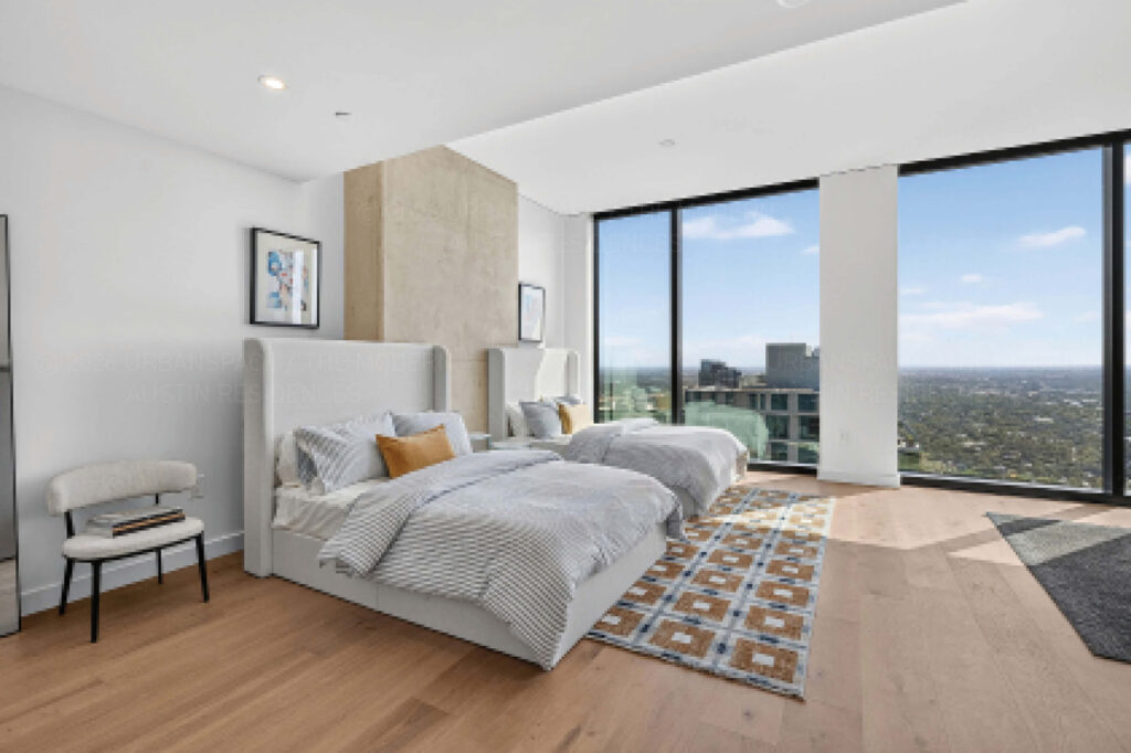 Guest bedroom in high rise modern condo at The Modern Austin Residences