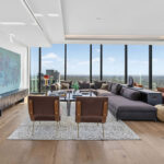 Living room in high rise modern condo at The Modern Austin Residences