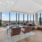 Living room in high rise modern condo at The Modern Austin Residences