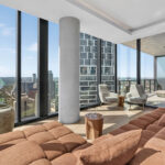 Living room in high rise modern condo at The Modern Austin Residences