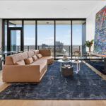 Living room in high rise modern condo at The Modern Austin Residences