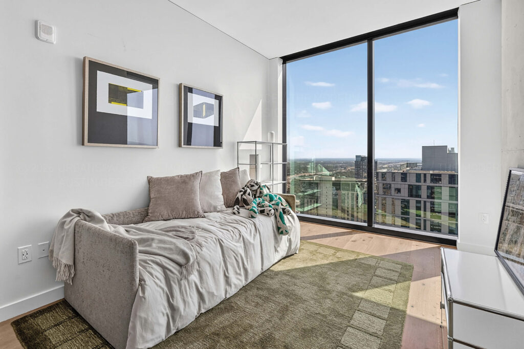 Guest bedroom in high rise modern condo at The Modern Austin Residences